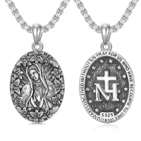 wholesale 925 Sterling Silver Oval Virgin Mary Pendant Necklace - Our Lady of Guadalupe Catholic Jewelry for Women and Men-Virgin Mary A