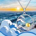 wholesale 925 Sterling Silver Ocean Wave Compass Pendant Necklaces for Women with Gold Plated Sea Turtle Charm and Blue Enamel Waves Design s-0-5