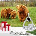 wholesale 925 Sterling Silver Black Agate Highland Cow Family Heart Necklace Scottish s for Women Girls-0-5