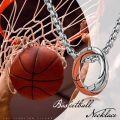 wholesale  925 Sterling Silver Basketball Pendant with Orange Enamel and Black Lines on 24 Chain-0-5