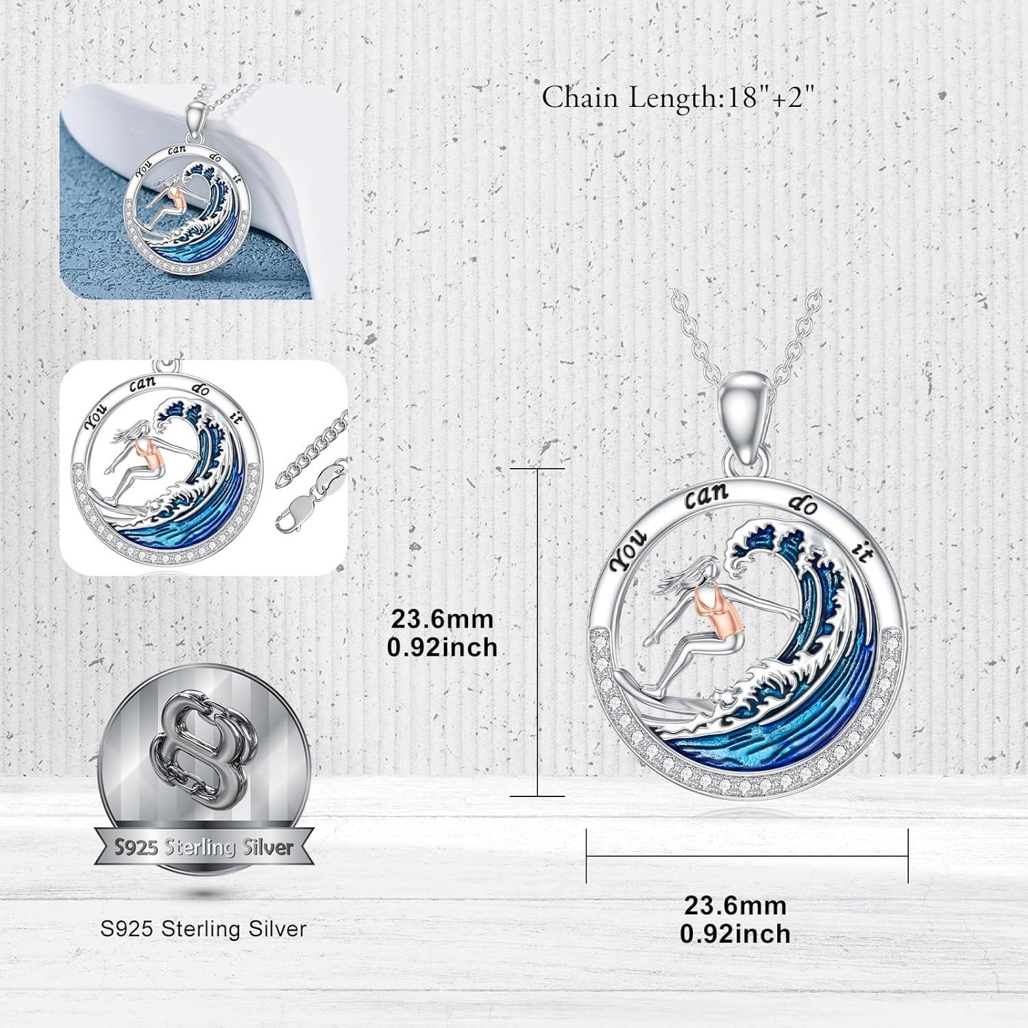 925 Sterling Silver Running Girl Wave Pendant Necklace for Women Fitness s-0-4