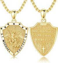 wholesale S 925 Sterling Silver Archangel St. Michael Protect Us Shield Cross Pendant Necklace-A01-Saint Michael-Gold(Shield)