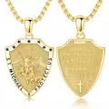wholesale S 925 Sterling Silver Archangel St. Michael Protect Us Shield Cross Pendant Necklace-0-0