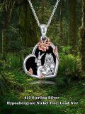 wholesale 925 Sterling Silver Heart-Shaped Alice in Wonderland Rabbit and Girl Pendant Necklace with Rose Gold Leaves & Black Enamel Background - Gifts for Women-0-5