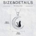 wholesale 925 Sterling Silver Crescent Moon Black Cat Pendant Necklace with Cubic Zirconia for Women-0-2
