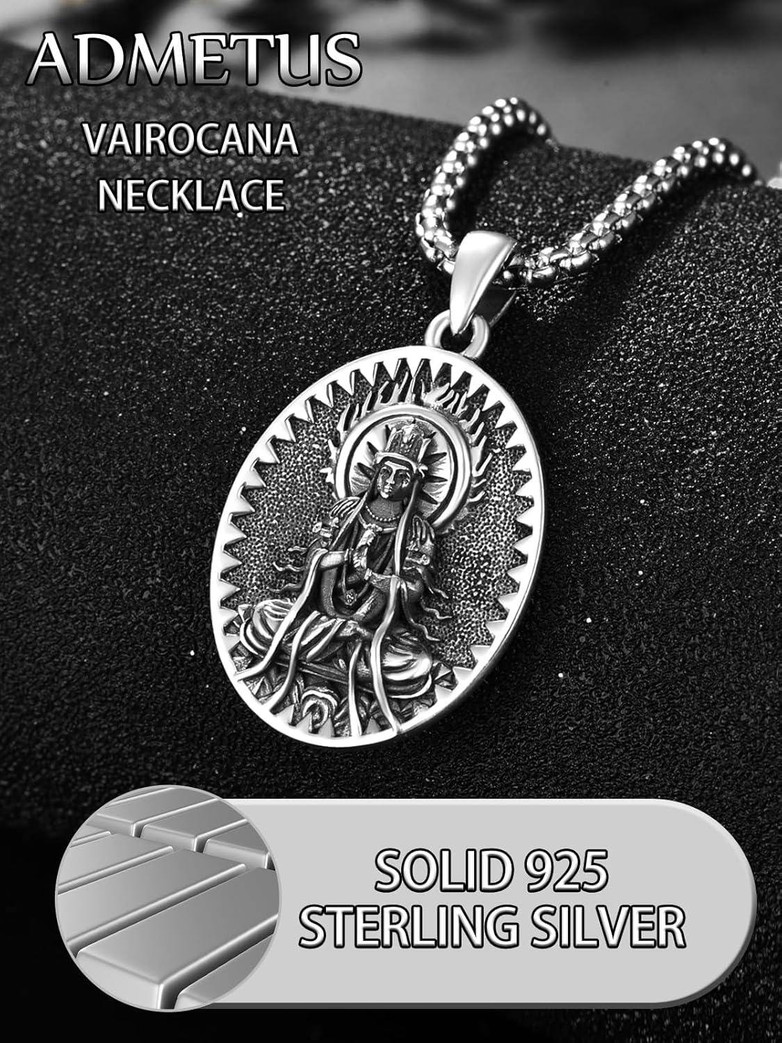 wholesale 925 Sterling Silver Zodiac Bodhisattva Amulet Pendant Necklace with Stainless Steel Chain Buddha Talisman Protection Jewelry for Men with 24+2 Round Chain-0-3