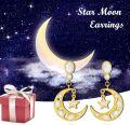 wholesale Gold-Plated 925 Sterling Silver Opal & Cubic Zirconia Crescent Moon and Star Drop Earrings for Women-0-4