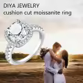 TOUPOP Sterling Silver D Color Vvs1 Moissanite Cushion Cut Halo Ring-0-1