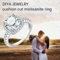 TOUPOP Sterling Silver D Color Vvs1 Moissanite Cushion Cut Halo Ring-0-1