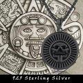 wholesale 925 Sterling Silver Blackened Circle with Skull and Rays Pendant Necklace for Men Women - Aztec Style s-0-1