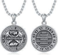 wholesale 925 Sterling Silver Gothic Skull Memento Mori Pendant Necklace with Carpe Diem and Roman Numerals Design - 24 Inches  Stoic s for Men & Women-Memento Mori-2