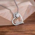 wholesale 925 Sterling Silver & White Gold Plated Moissanite Heart Pendant Necklace with Love Inscription - Perfect Gift for Mom or Wife on Mothers' Day and Christmas-0-1