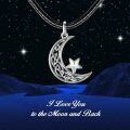 wholesale 925 Sterling Silver Moon & Star Pendant on Black Braided Leather Cord Choker Necklace for Women-0-4