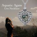 wholesale 925 Sterling Silver Heart-Shaped Moss Agate and Turquoise Cremation Jewelry Urn Pendant Necklace-0-4