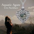 wholesale 925 Sterling Silver Heart-Shaped Moss Agate and Turquoise Cremation Jewelry Urn Pendant Necklace-0-4