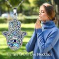 wholesale 925 Sterling Silver Abalone Shell Hamsa Hand with Blue Sapphire Evil Eye and Star of David Pendant Lucky Charm Necklace for Women & Men-0-2