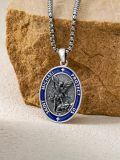 wholesale 925 Sterling Silver Oxidized Saint Christopher Protect Us Oval Medal Pendant Necklace-0-3