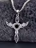 TOUPOP Sterling Silver Stone Gothic Star Of David Cross Wolf Necklace For Men-0-4