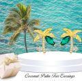 wholesale Gold Plated Palm Tree Green Crystal Stud Earrings for Women 925 Sterling Silver  Set-0-2