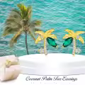 wholesale Gold Plated Palm Tree Green Crystal Stud Earrings Wholesale for Women 925 Sterling Silver  Set-0-2