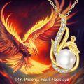 wholesale 14K Gold Pearl & Cubic Zirconia Phoenix Pendant Necklace for Women Girls-0-5