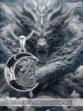 wholesale 925 Sterling Silver Dragon on Crescent Moon Gothic Necklace for Men & Women-0-4