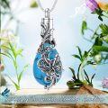 wholesale 925 Sterling Silver Turquoise Blue Stone Pendant with Butterflies and Swirls - Memorial Keepsake Jewelry-0-5