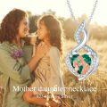 wholesale 925 Sterling Silver Heart-Shaped Angel and Child Pendant Necklace with Green Stone-0-4
