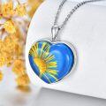 wholesale 925 Sterling Silver Blue & Yellow Daisy Heart-Shaped Resin Pendant Necklace-0-1