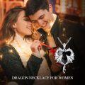 wholesale 925 Sterling Silver Heart-Shaped Double Dragon Pendant Necklace with Black Austrian Crystals for Women and Girls-0-5