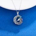 wholesale 925 Sterling Silver Round Blue Crystal Unicorn Head Celtic Knot Pendant Necklace Lucky Charm Jewelry for Women and Girls-0-1