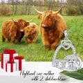 wholesale 925 Sterling Silver Scottish Highland Cow Family Love Heart Necklace Pendant for Women Girls Gifts from Scotland-0-5