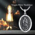 wholesale 925 Sterling Silver Virgin Mary Necklace with Miraculous Medal - Catholic Pendant - Marian Cross & Sacred Heart - Oxidized Silver -  - Religious Gift for Women & Men-0-1