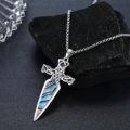 wholesale 925 Sterling Silver Celtic Cross Abalone Shell Dagger Pendant Necklace for Men Women Vintage Gothic s 48cm Chain Length-0-2
