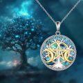 wholesale 925 Sterling Silver Tree of Life Pentagram Pendant Necklaces with Abalone Shell and Blue Crystal Elements Protection Amulet Gifts for Women-0-5