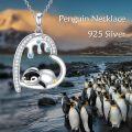 wholesale 925 Sterling Silver Penguin Heart-Shaped Pendant Necklace with Blue Crystal Accents - Gifts for Women-0-4