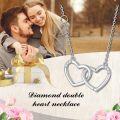 wholesale 925 Sterling Silver Double Heart Pendant with Cubic Zirconias Necklaces for Women Valentines Day Gifts-0-5
