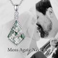 wholesale 925 Sterling Silver Kite Cut Green Moss Agate Pendant with White Topaz and Chain-0-2