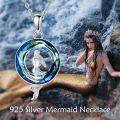 wholesale 925 Sterling Silver Mermaid Pendant with Blue Swarovski Crystals and Chain for Women-0-1