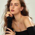 wholesale 925 Sterling Silver Rose Cross Pendant with Leaves and CZ Stone Luck Charm Necklace for Women Girls Gifts-0-3