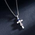 wholesale 925 Sterling Silver Baseball Sports Theme Cross Pendant Necklace  with I CAN DO ALL THINGS Inscription and Blue Crystal Accents-0-3