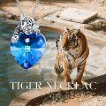 wholesale 925 Sterling Silver Blue Crystal Heart with Tiger Charm Pendant Necklace s for Women and Girls-0-4