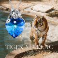 wholesale 925 Sterling Silver Blue Crystal Heart with Tiger Charm Pendant Necklace s for Women and Girls-0-4
