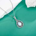 wholesale 925 Sterling Silver Teardrop Moonstone Pendant Necklace with Abalone Shell Inlay and Flower Design for Women's Fine Jewelry-0-3