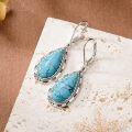 wholesale 925 Sterling Silver Turquoise Vintage Drop Earrings, 18mm Natural Stone, Rhodium Plated, Hypoallergenic, December Birthstone Gift-0-5