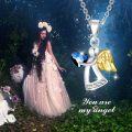 wholesale 925 Sterling Silver Blue Heart & Gold Wings Guardian Angel Pendant Necklace for Women's Birthdays Gifts-0-5