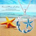 wholesale 925 Sterling Silver Starfish & Ocean Waves Necklace - Beach s for Women and Girls-0-5