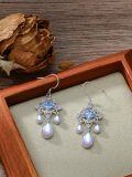 wholesale 925 Sterling Silver Blue Crystal Teardrop Moonstone Chandelier Earrings for Women-0-3