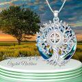 wholesale 925 Sterling Silver Tree of Life Compass Pendant Necklace  with Blue Crystal Gemstone for Women's Gifts (Length: Adjustable)-0-3