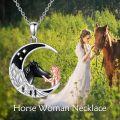 wholesale 925 Sterling Silver Moon Horse Girl Pendant Necklace s for Women-0-4